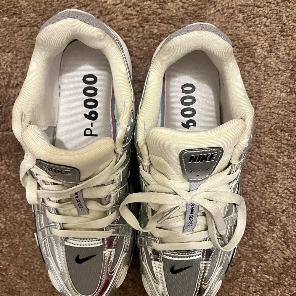 Nike P-6000 Metallic Silver and White Shoes